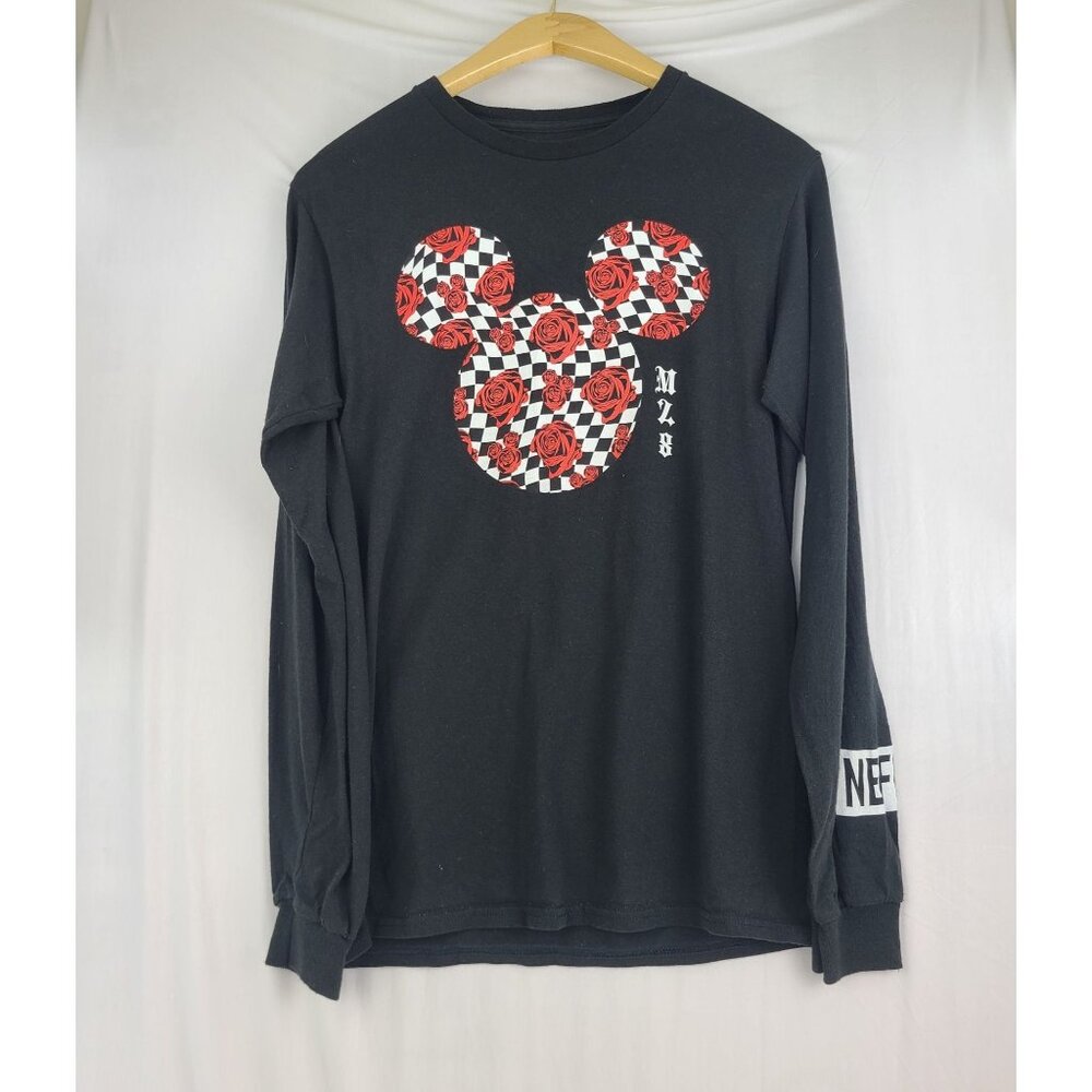 Disney Collection by Neff Black Long Sleeve w/Checkered Mickey Mouse Head Roses